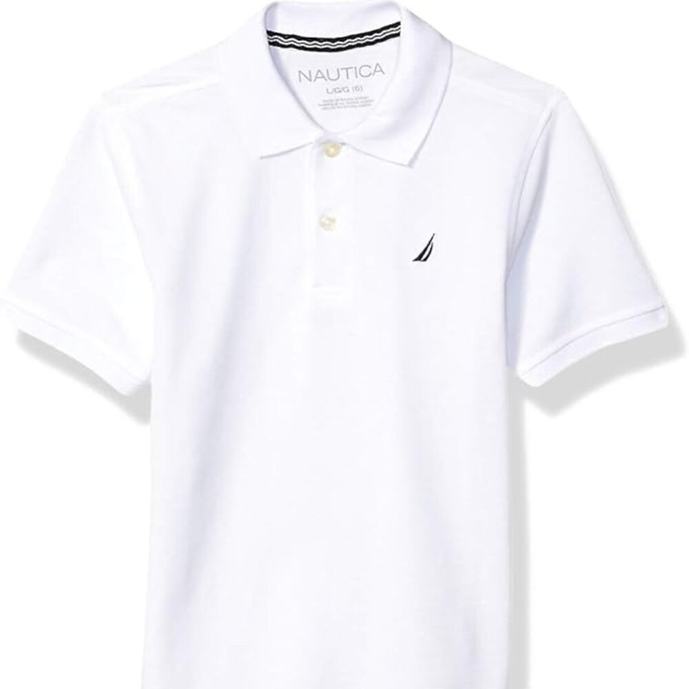 Nautica Boys' Short Sleeve Anchor Polo White, #4